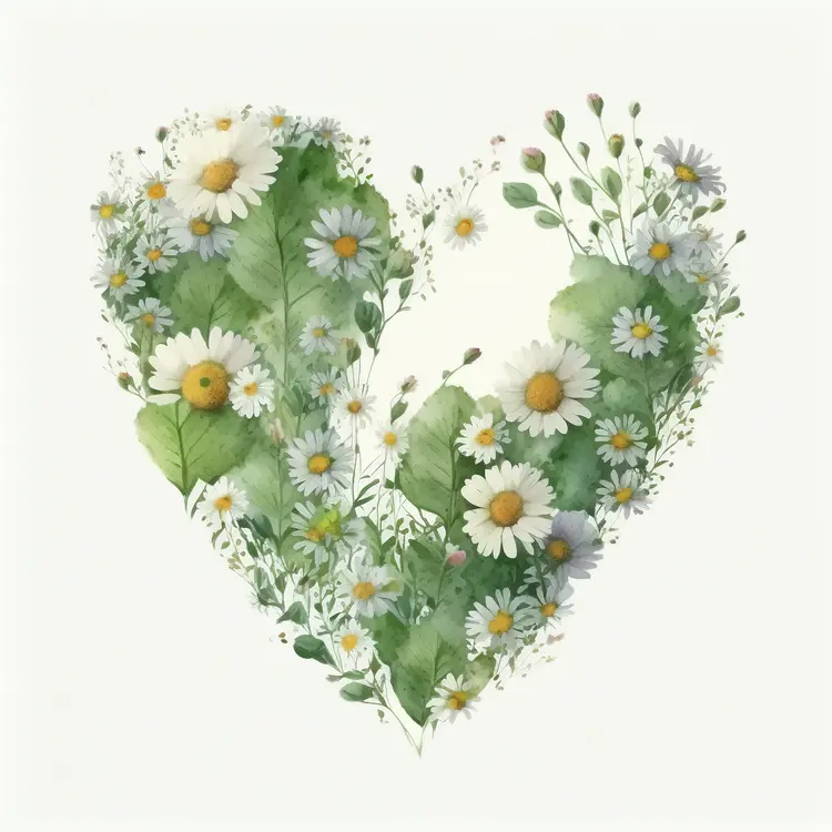 Heart-shaped Floral Arrangement with Daisies and Green Leaves