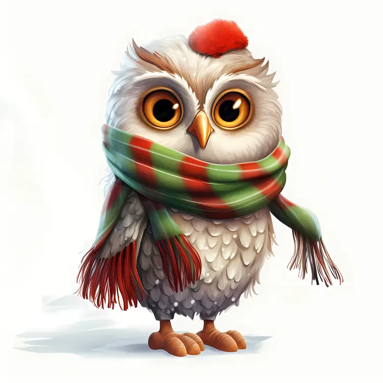 Owl in Green and Red Scarf