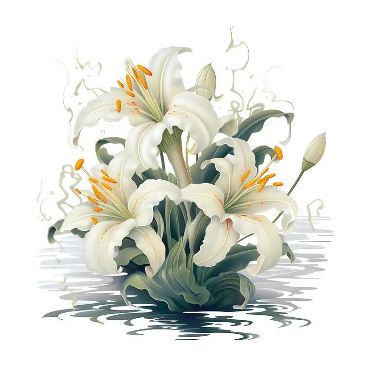 White Lilies with Water Reflection