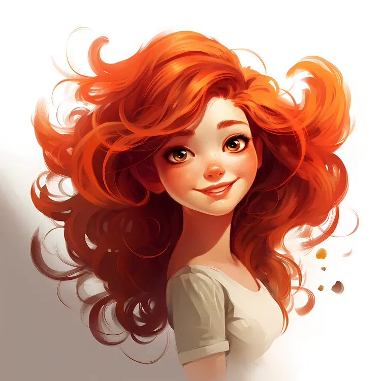 Red-haired girl with curly hair and green eyes
