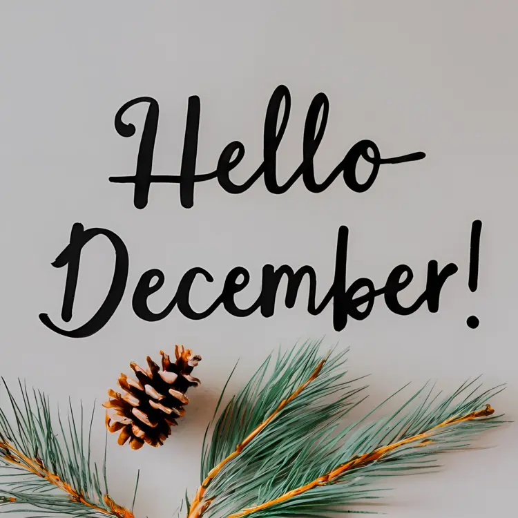 Simple Pinecone and Branch with Hello December Greeting