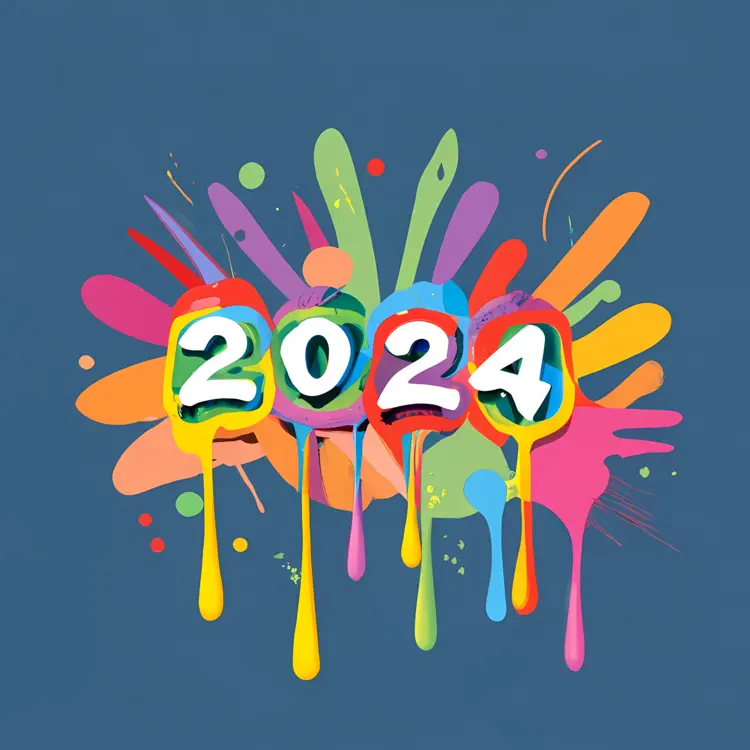 Colorful 2024 with Paint Splashes