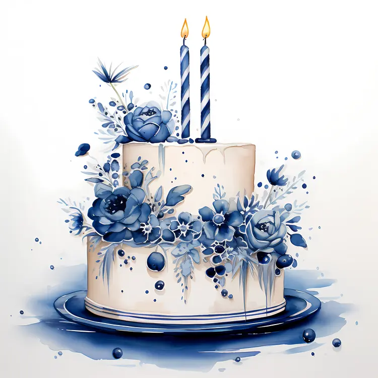 Blue Floral Cake with Candles