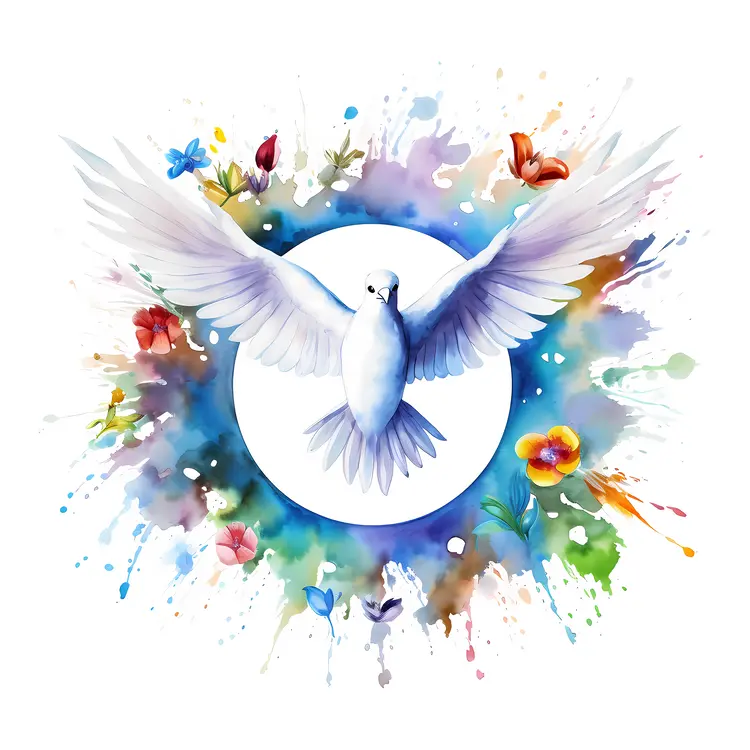 White Dove with Colorful Floral Background