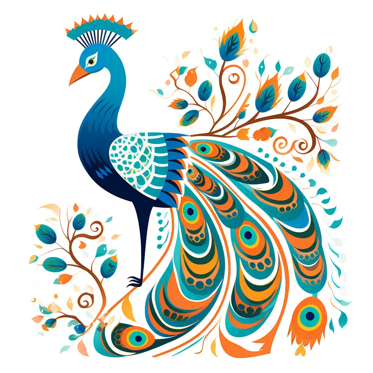 Colorful Peacock Illustration with Elegant Feathers