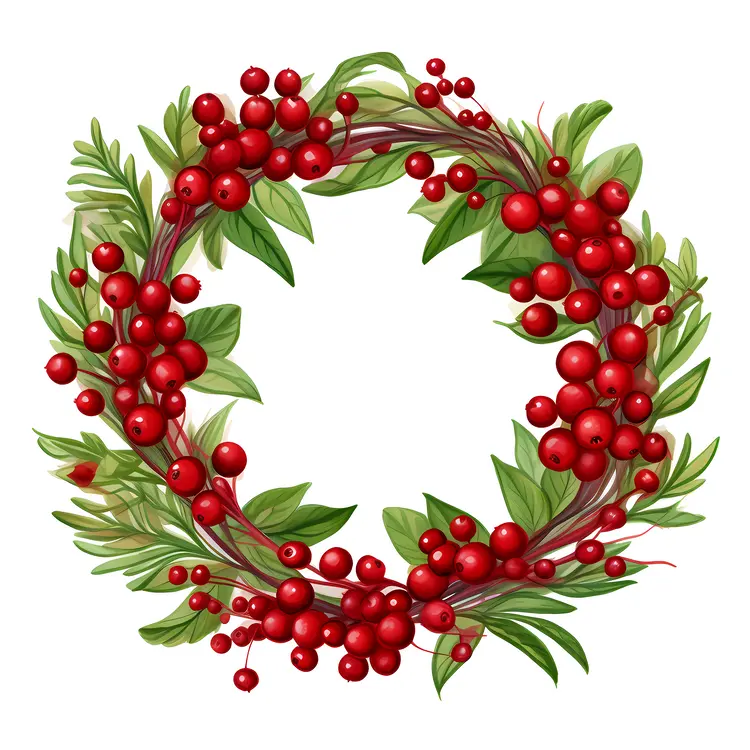 Festive Christmas Wreath with Red Berries and Green Leaves