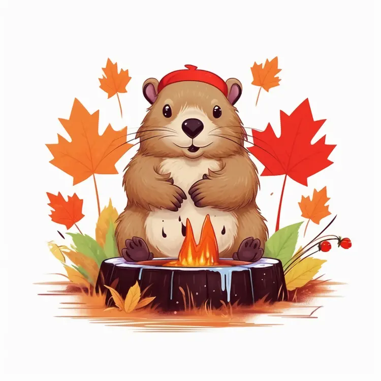 Cute Groundhog by Campfire in Autumn