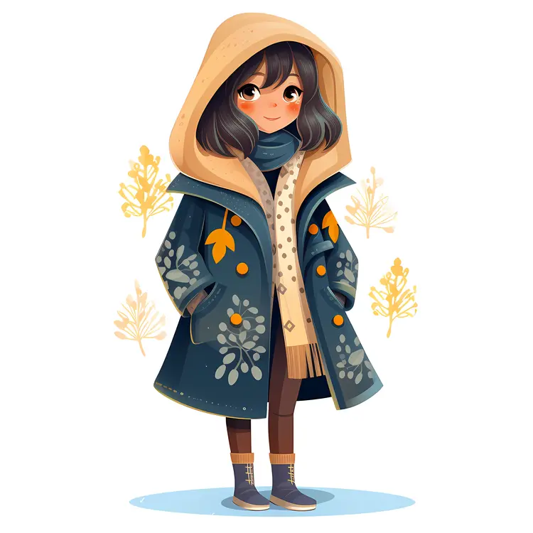 Cute Girl in Winter Coat Illustration