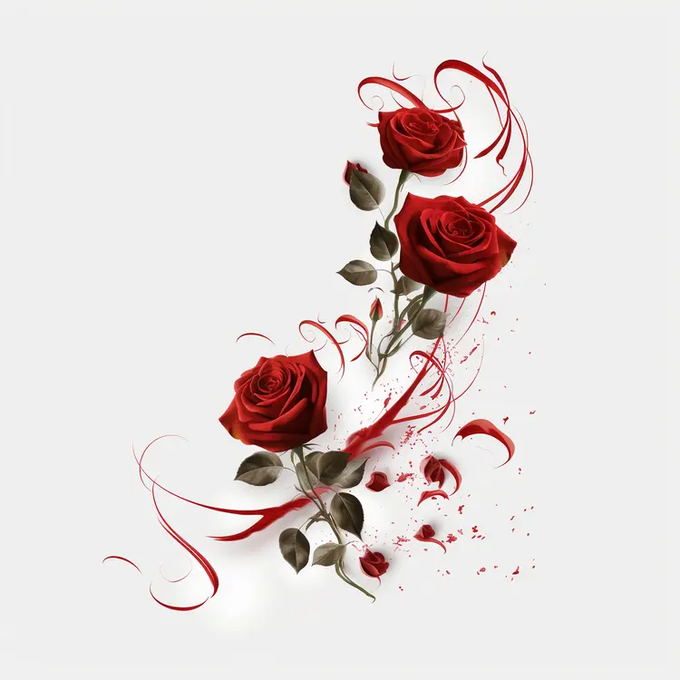 Elegant Red Roses with Petals and Leaves