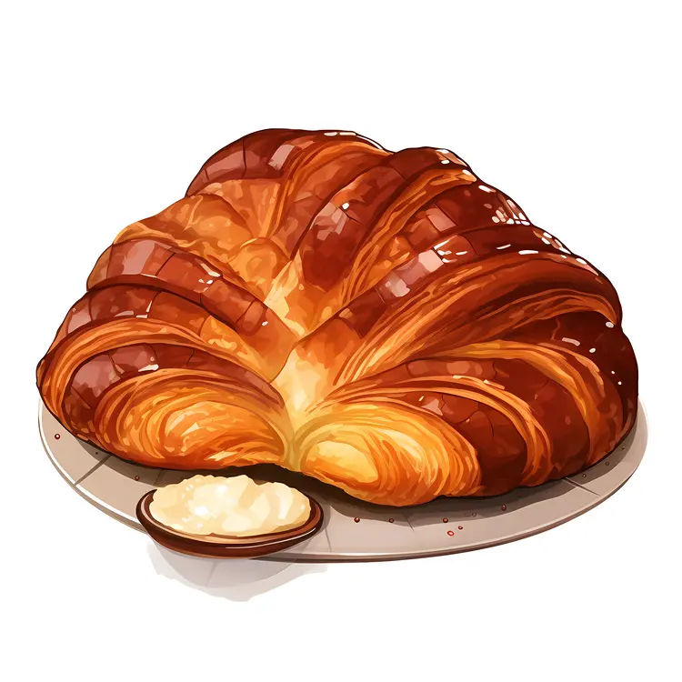 Golden Croissant on Plate with Butter