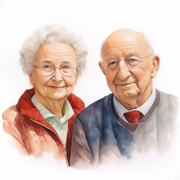 Elderly Couple in Watercolor Style