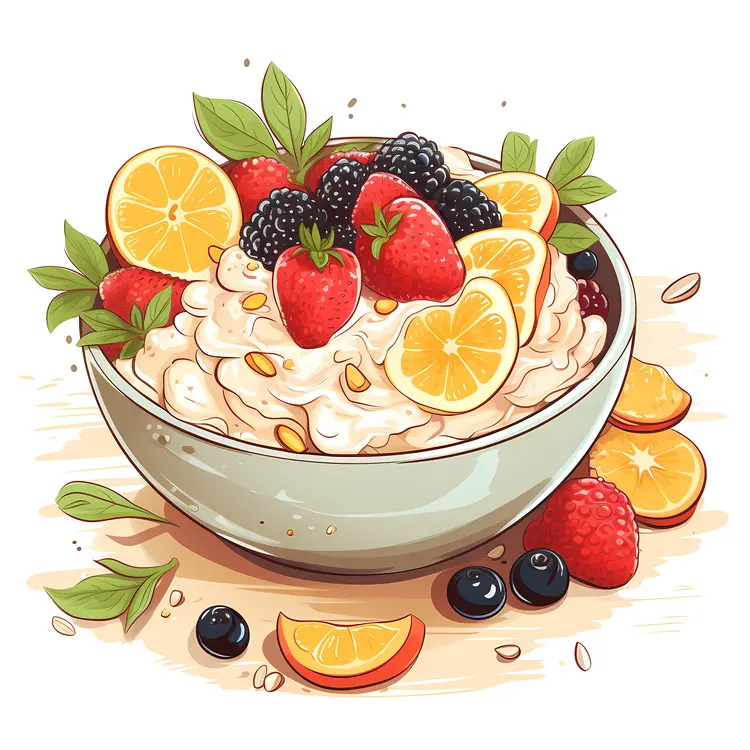 Bowl of Oatmeal with Berries and Lemon