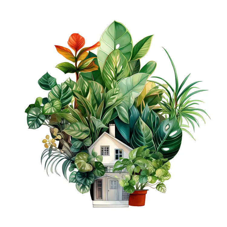 House Surrounded by Potted Plants