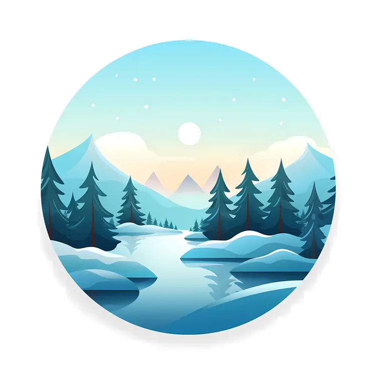 Winter Scenery with Mountains and River