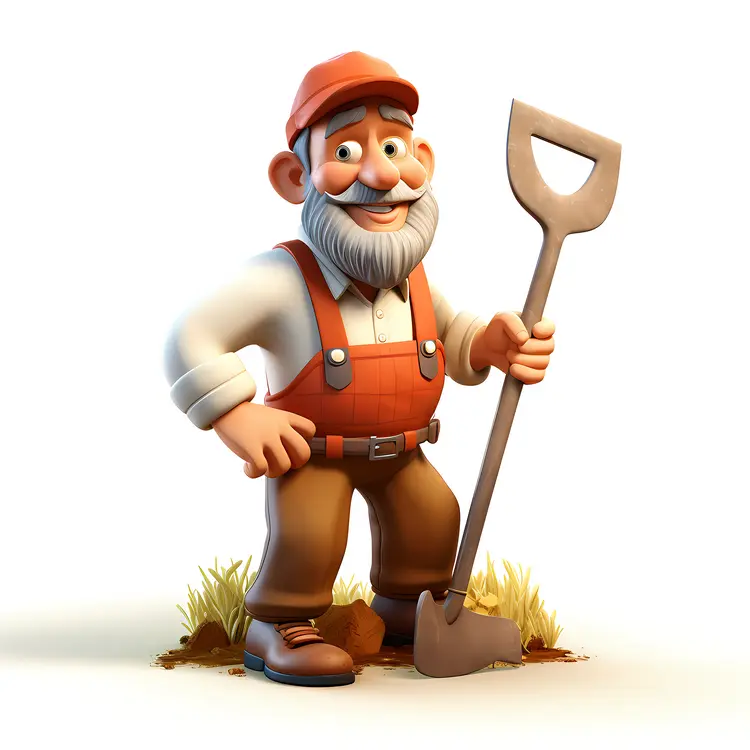 Farmer Holding Shovel in the Field