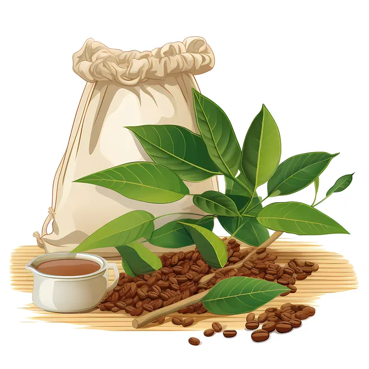 Coffee Beans and Plant with Cup