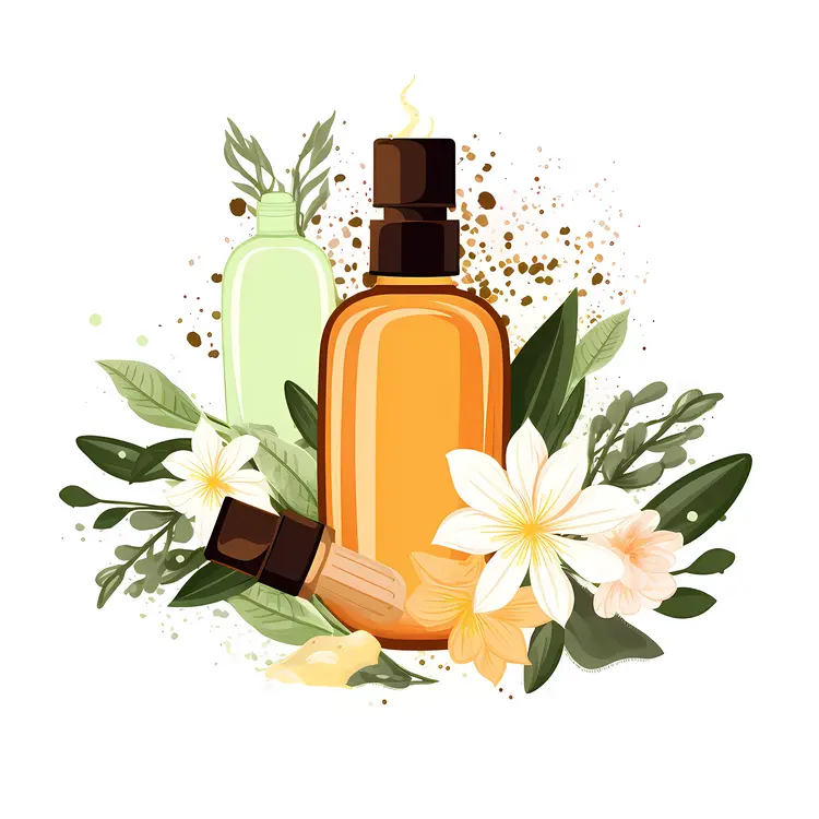 Natural Essential Oil Bottles with Floral Elements
