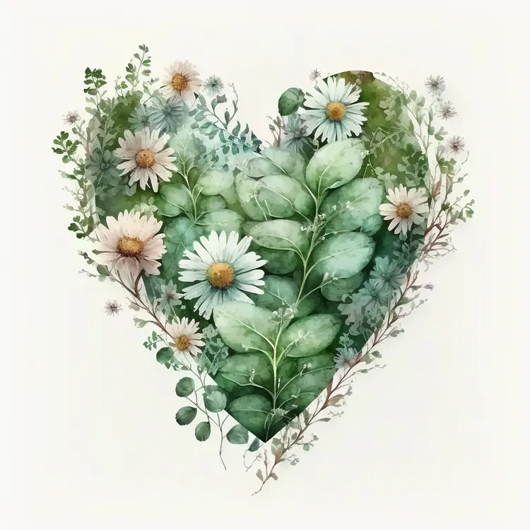 Heart-shaped Floral Arrangement with Daisies and Leaves