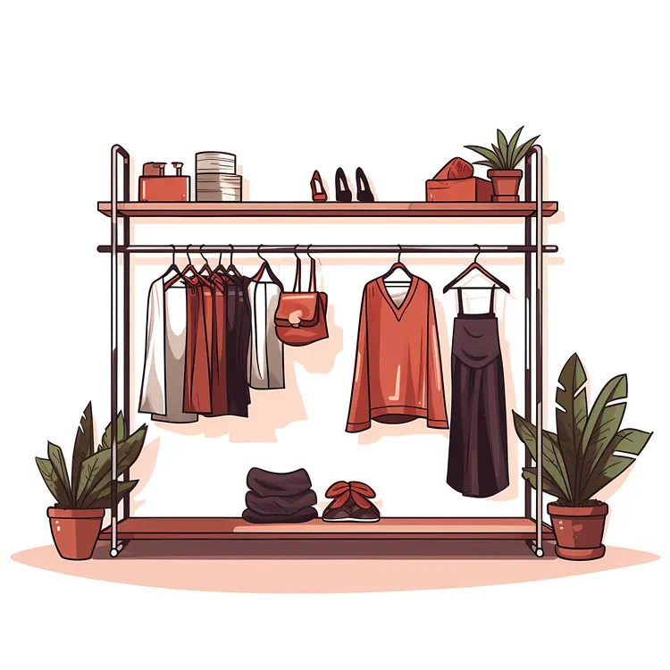 Minimalist Clothing Rack with Plants