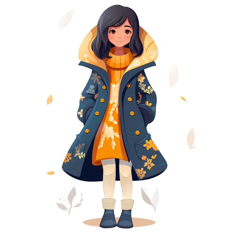 Stylish Girl in Winter Coat Illustration