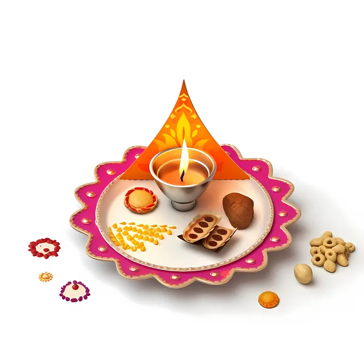 Decorative Diwali Thali with Diya and Offerings