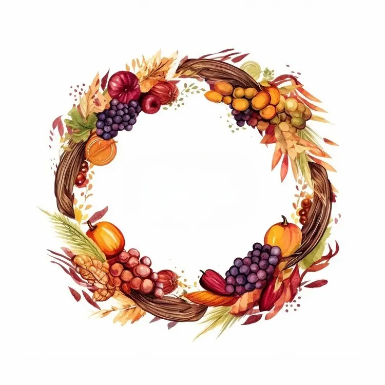 Autumn Wreath with Pumpkins and Grapes