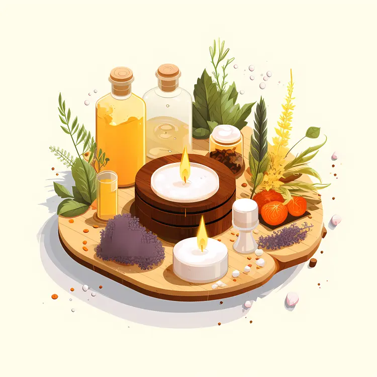 Spa Items with Candles and Essential Oils