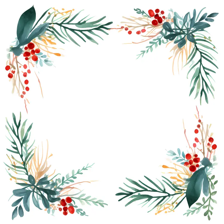 Floral Frame with Leaves and Berries