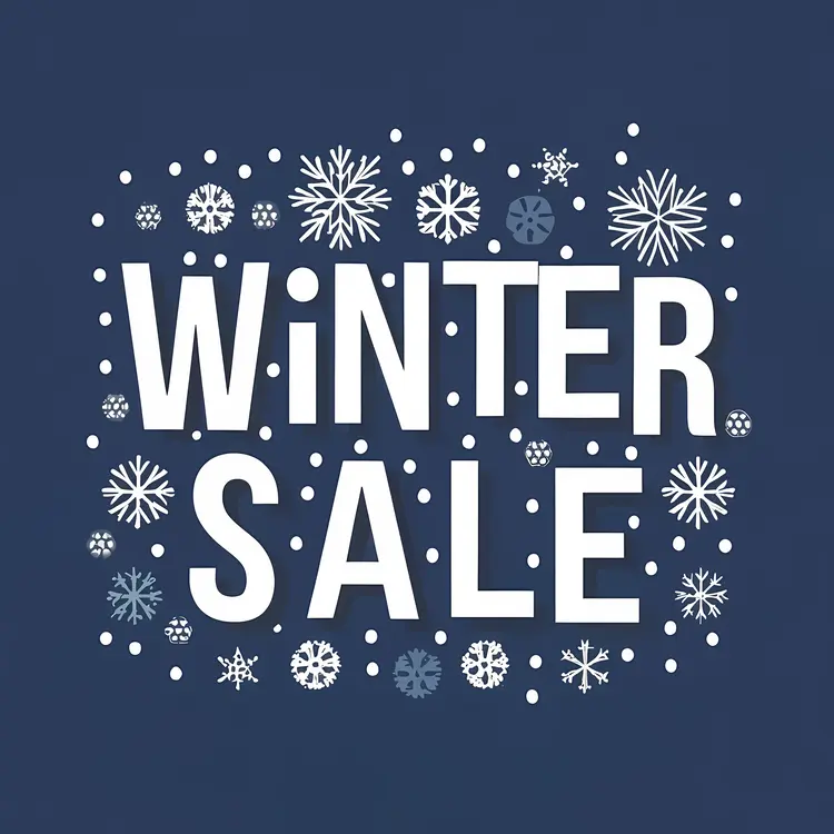 Winter Sale Text with Snowflakes on Simple Blue Background