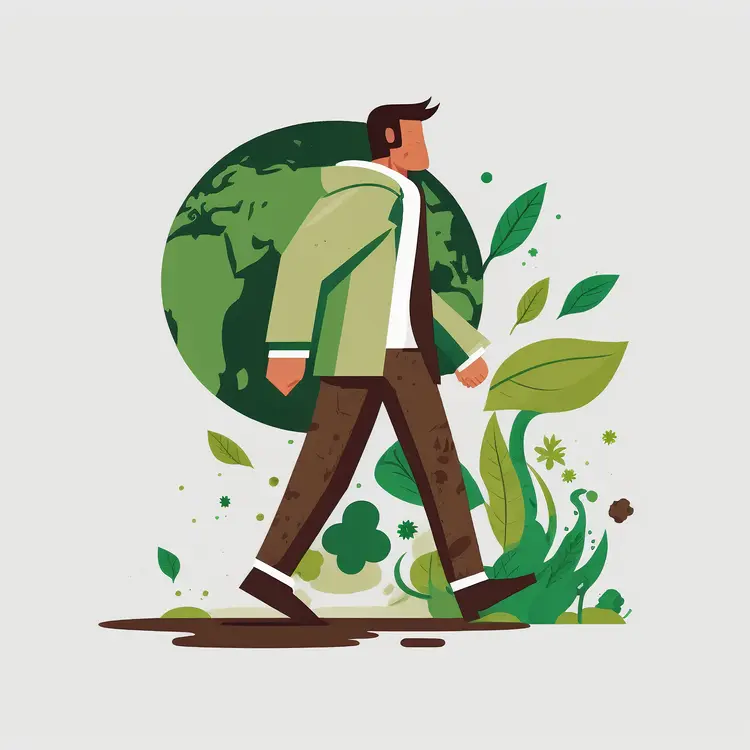 Person Walking with Earth and Leaves