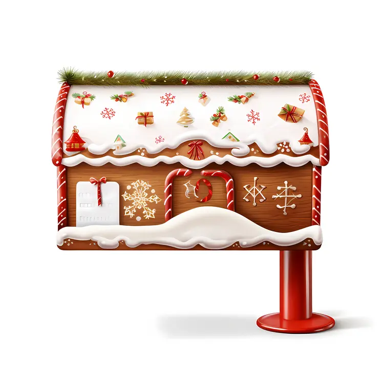 Gingerbread Mailbox with Snow and Candy Decorations