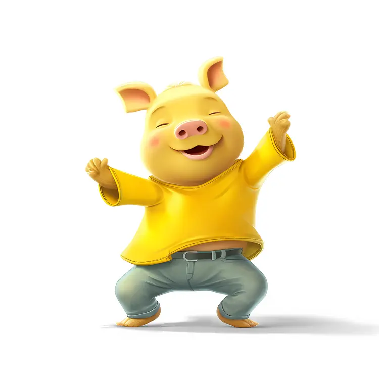 Happy Dancing Pig in Yellow Shirt