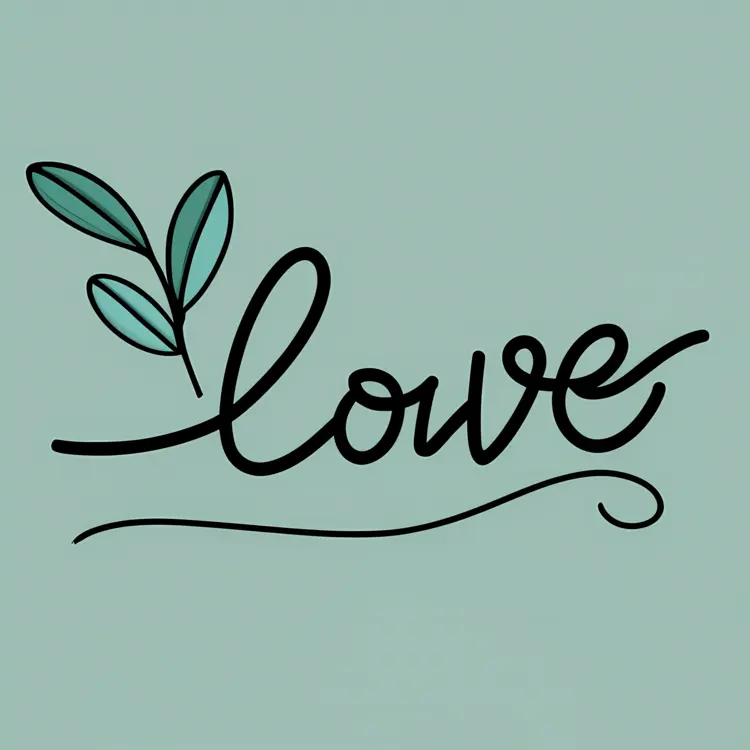 Simple Love Word with Leaves