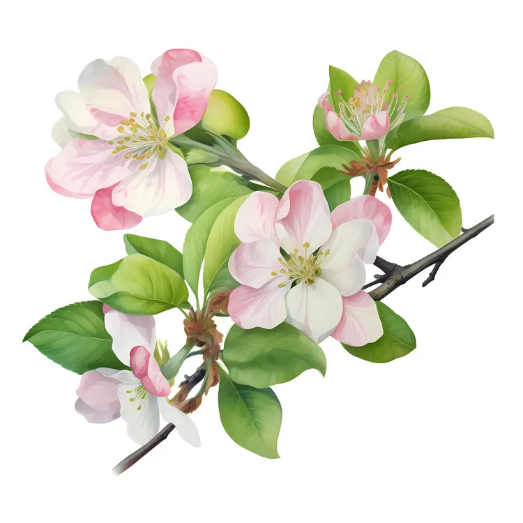 Delicate Apple Blossoms with Leaves