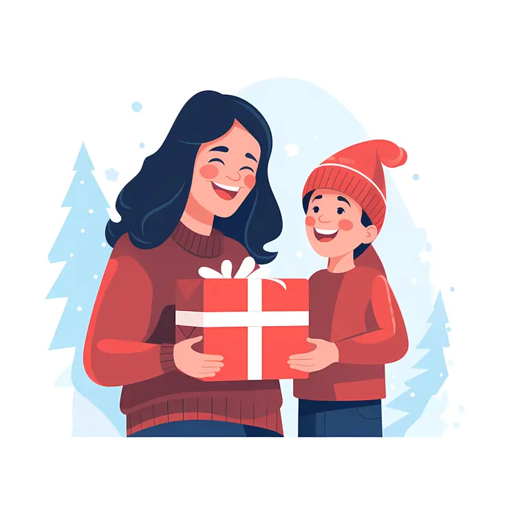 Mother and Child Exchanging Christmas Gift