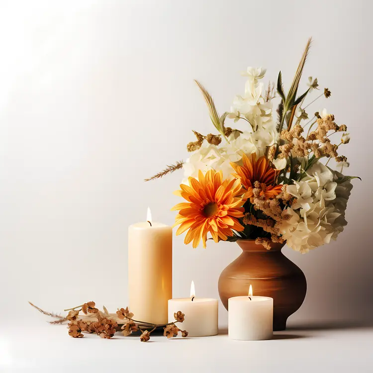 Candles and Flowers in a Vase