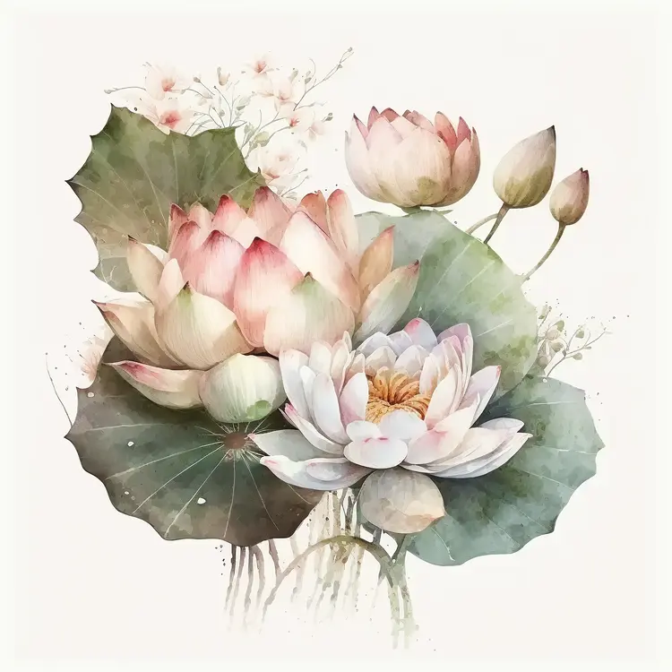 Beautiful Lotus Flower Botanical Illustration