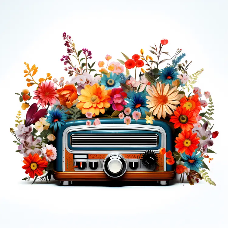 Vintage Radio with Colorful Flowers