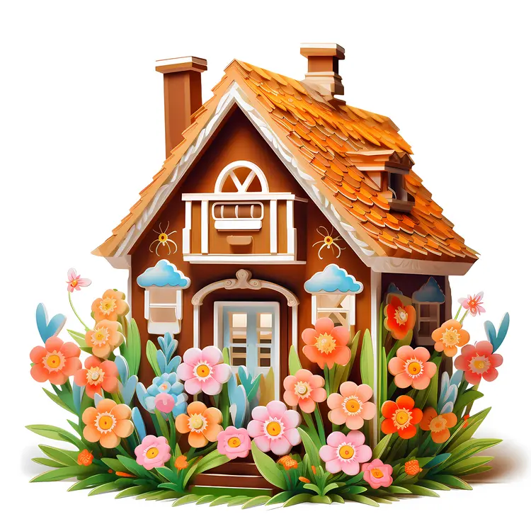 Small Cute Doodle House with Flowers