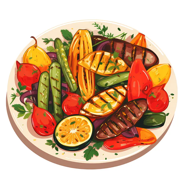 Illustrated Grilled Vegetables with Lemon