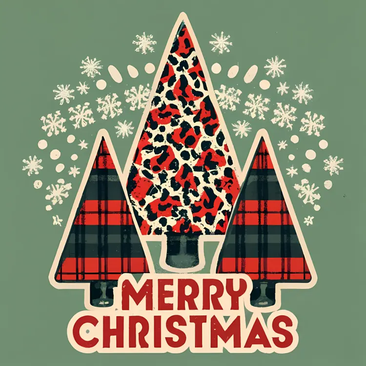 Merry Christmas with Trees and Snowflakes
