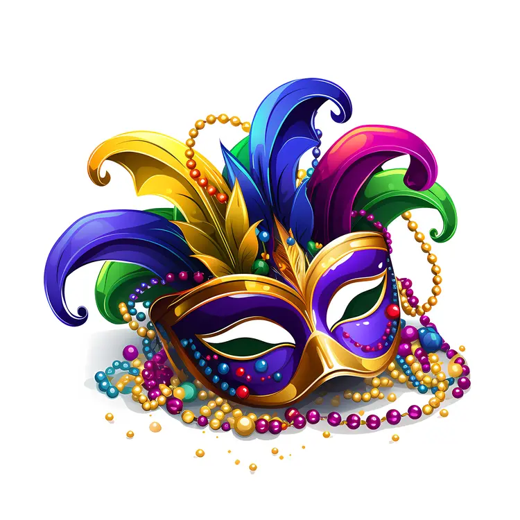 Colorful Mask with Feathers for Mardi Gras