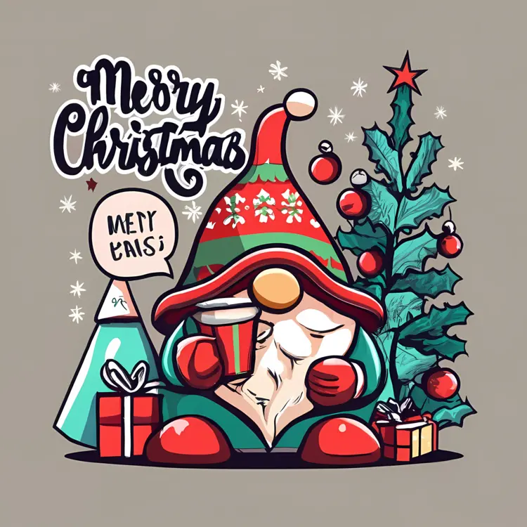 Christmas Gnome with Presents and Tree