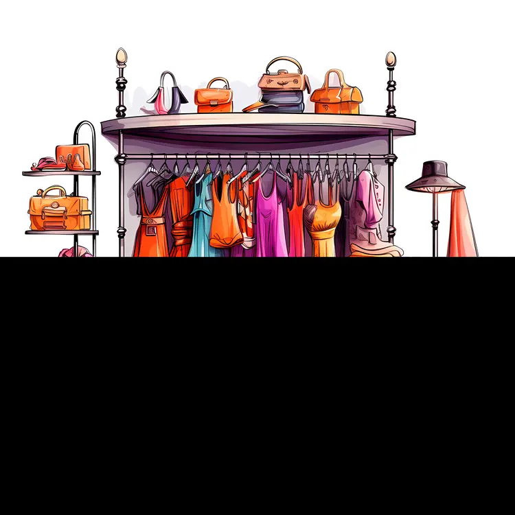 Colorful Clothing Rack with Dresses and Bags