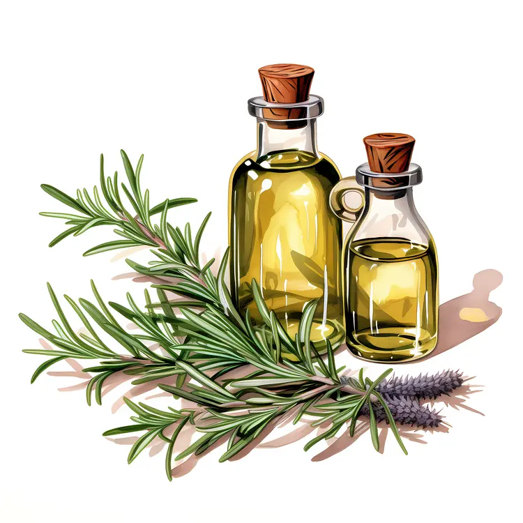 Rosemary Oil Bottles with Fresh Herbs