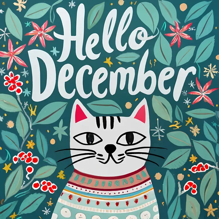 Cat in Festive Sweater Saying Hello December