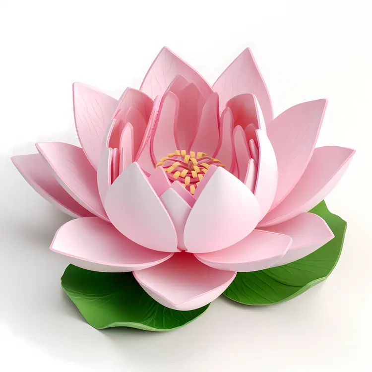 Beautiful Pink Lotus Flower with Green Leaves