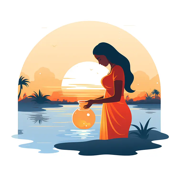 Woman with Jar at Sunset