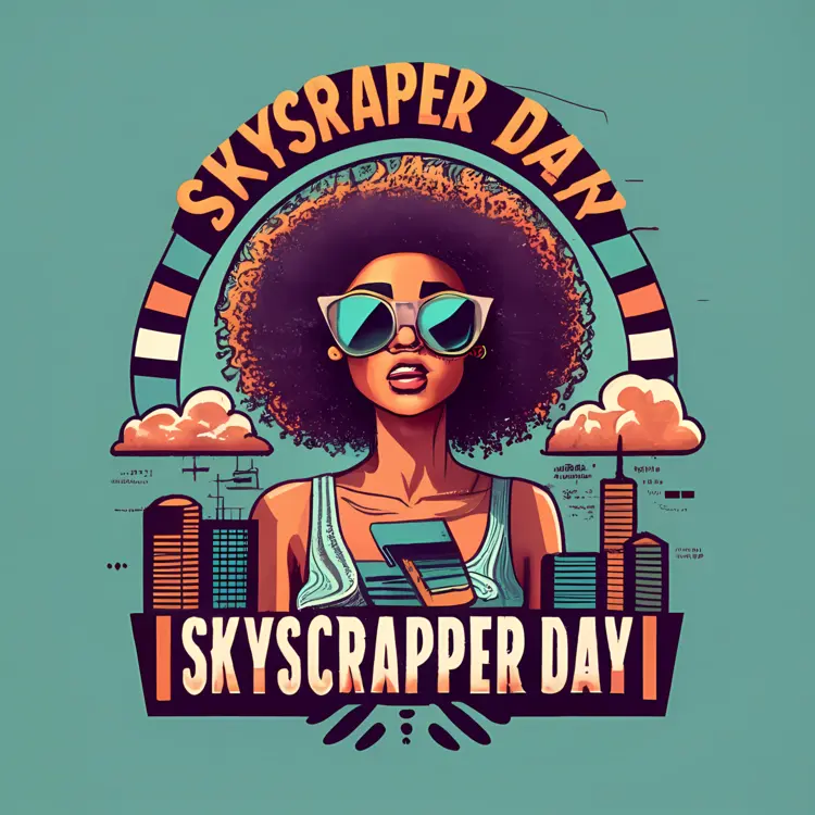 Skyscraper Day Text with Woman and Buildings