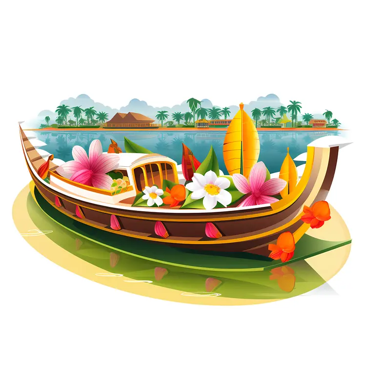 Floral Houseboat on a Peaceful River